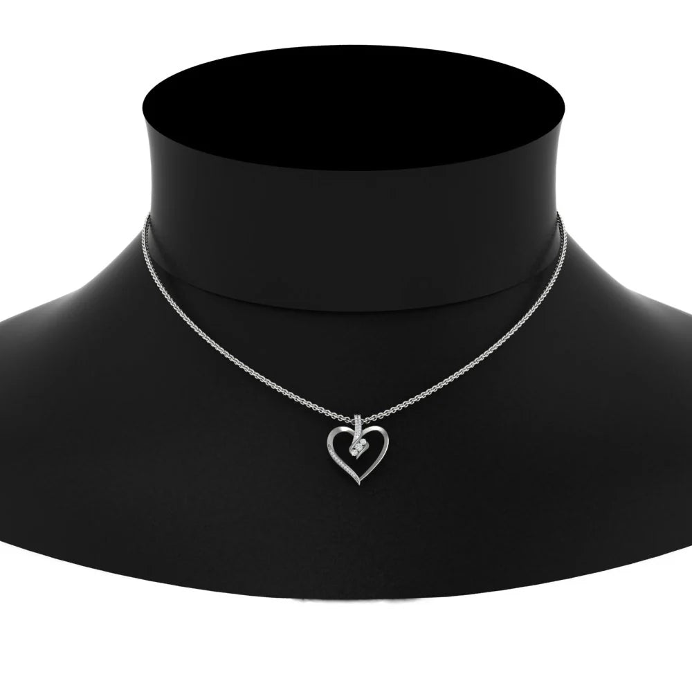 Heart Three Stone Round Diamond Pendant Necklace For Women