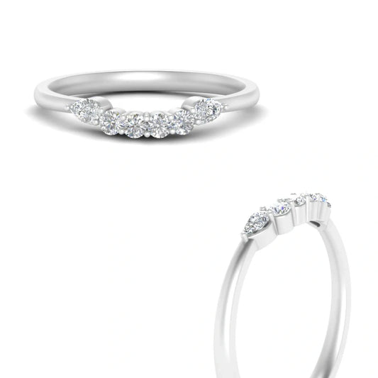Pear & Round Cut Wedding Band Curved Moissanite Stacking Ring