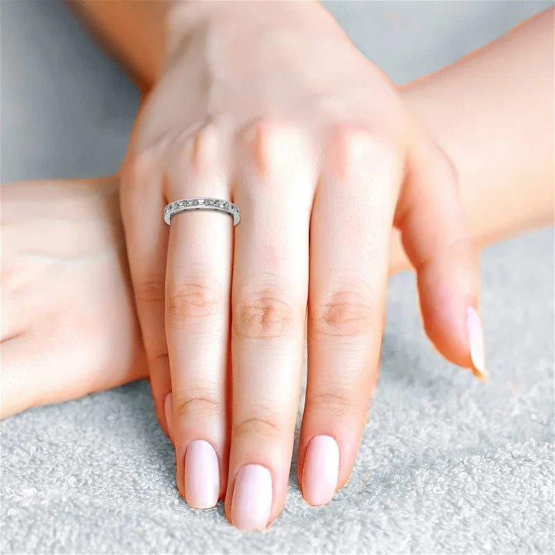 Full Eternity Wedding Band Emerald Moissanite Ring For Her