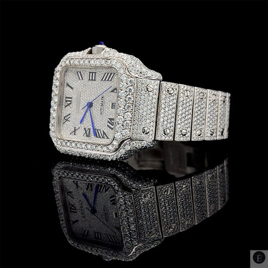 Iced Out Moissanite Watch Silver Square Dial Luxury 25ct