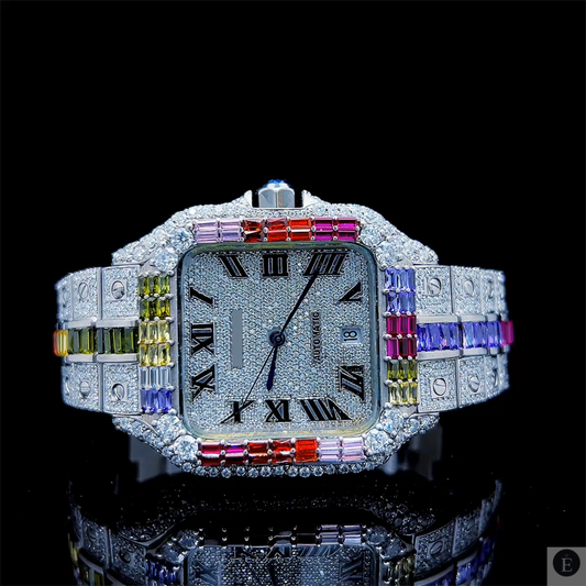 Moissanite Watch Iced Out Square Dial Rainbow Luxury Unisex