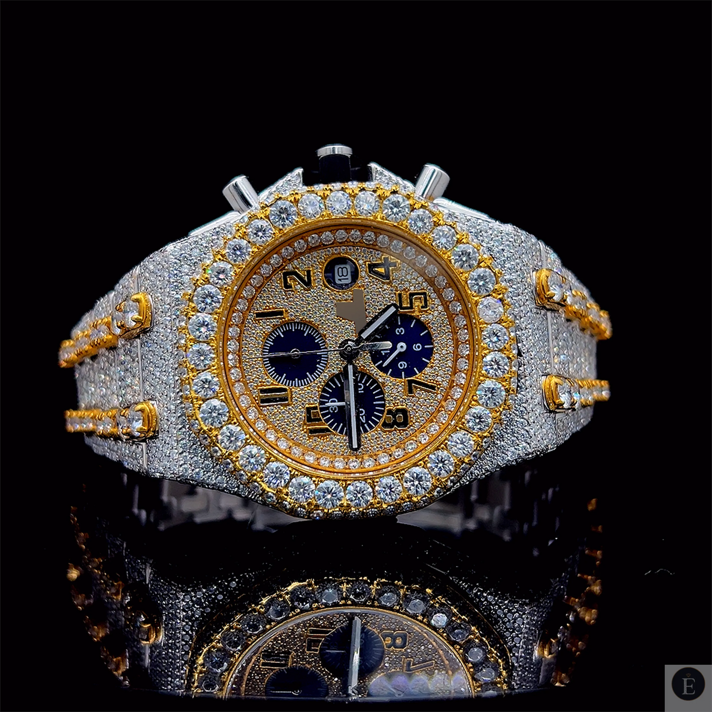 Two Tone Moissanite Watch Gold Silver Iced Out Chronograph