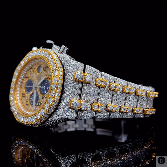 Two Tone Moissanite Watch Gold Silver Iced Out Chronograph