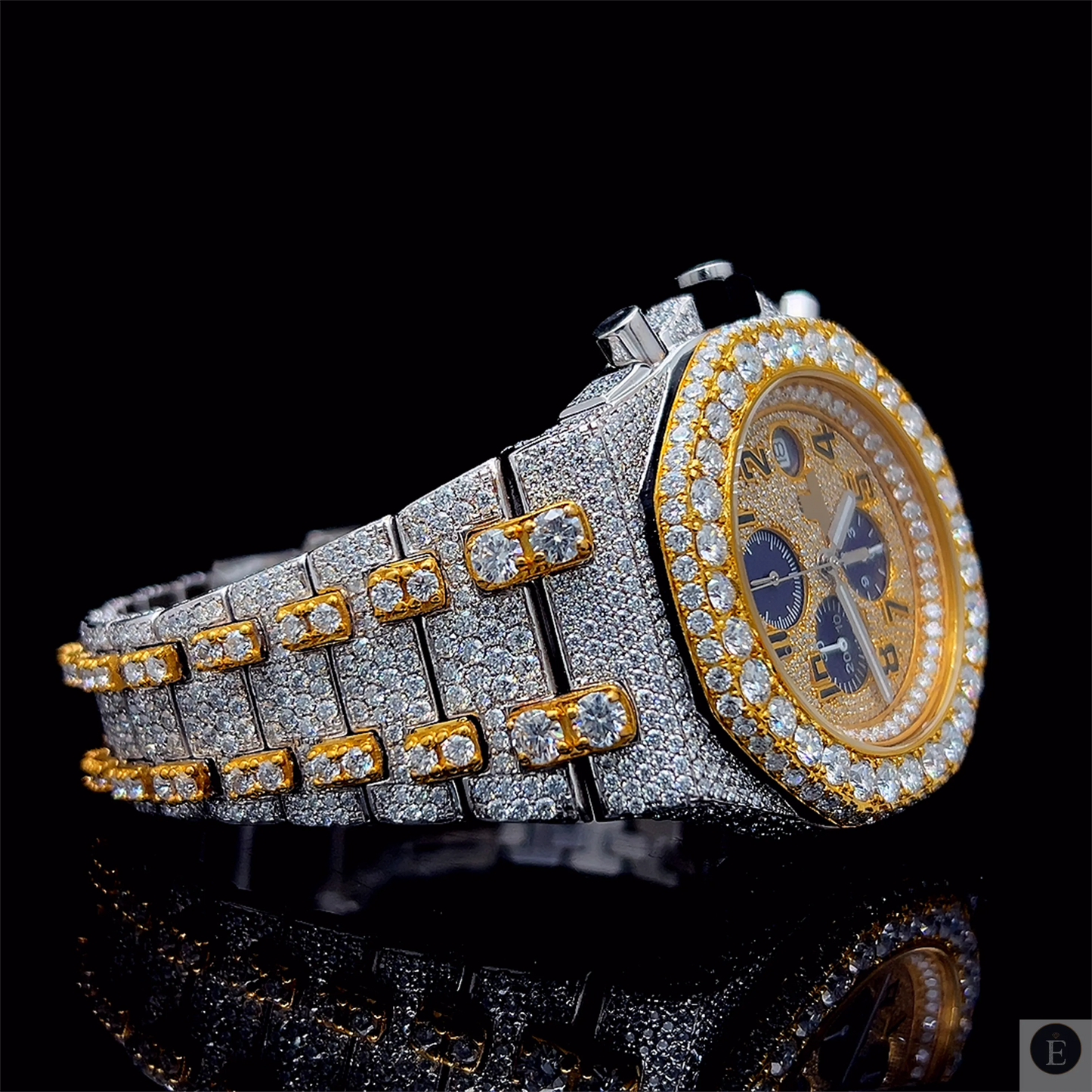 Two Tone Moissanite Watch Gold Silver Iced Out Chronograph