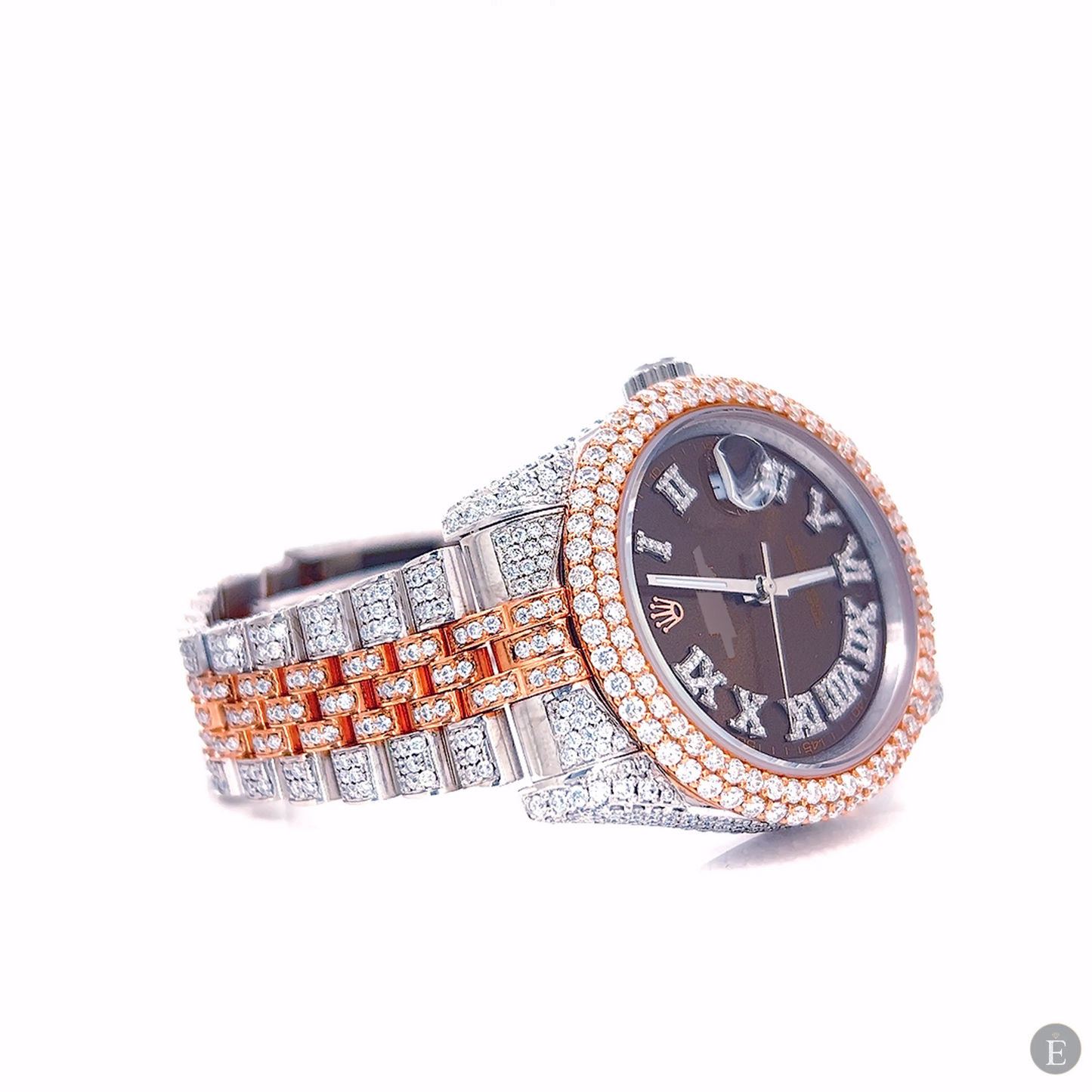 Moissanite Watch Iced Out Brown Dial Two Tone Luxury 25ct