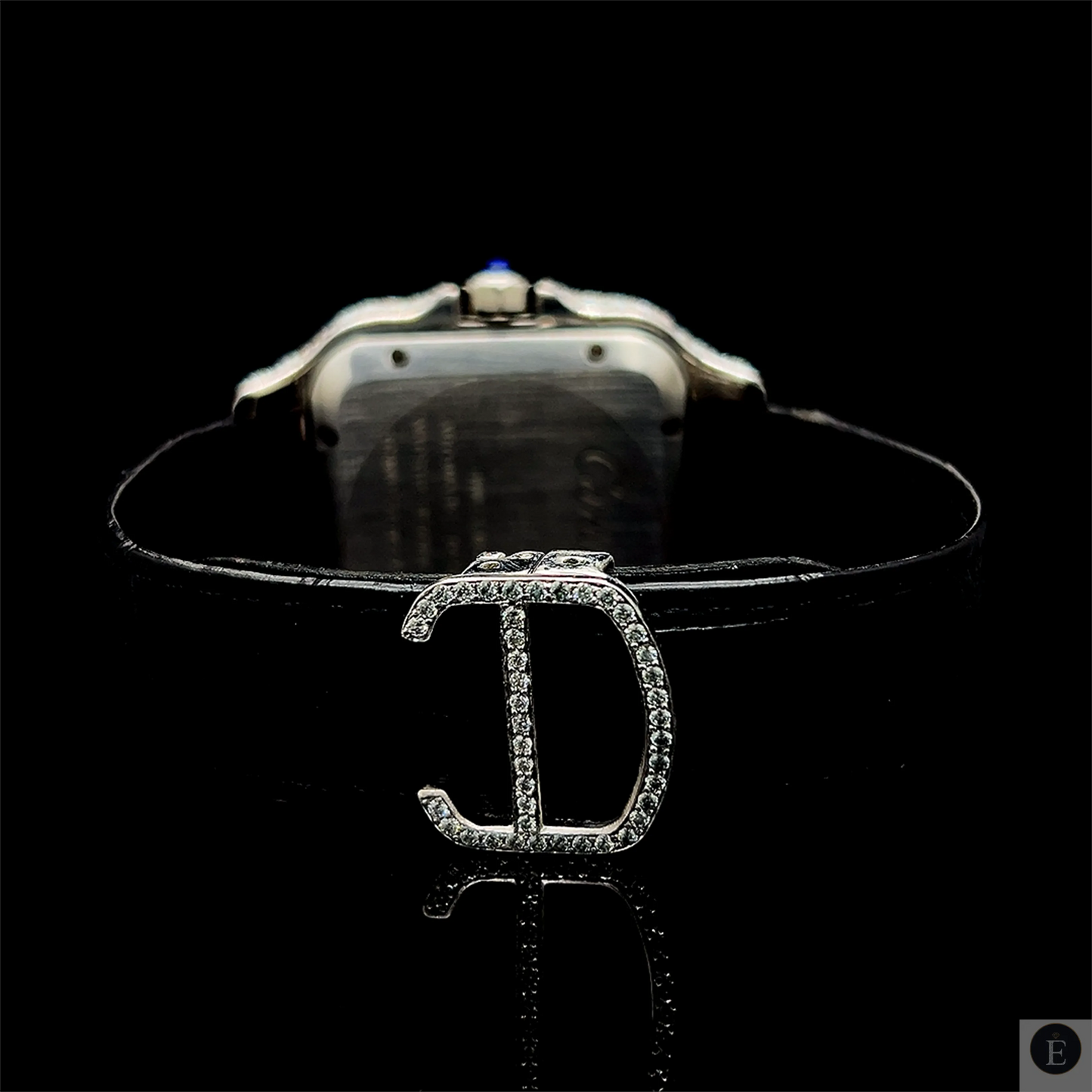 Moissanite Watch Iced Out Square Black Dial Gold Leather Belt