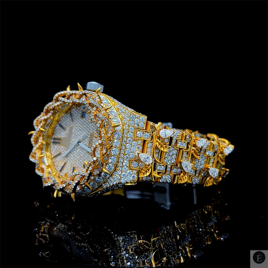 Iced Out Moissanite Watch Gold Finish Thorn Luxury Design