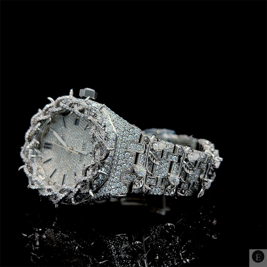 Iced Out Watch Moissanite Luxury Silver Dial Thorn Design