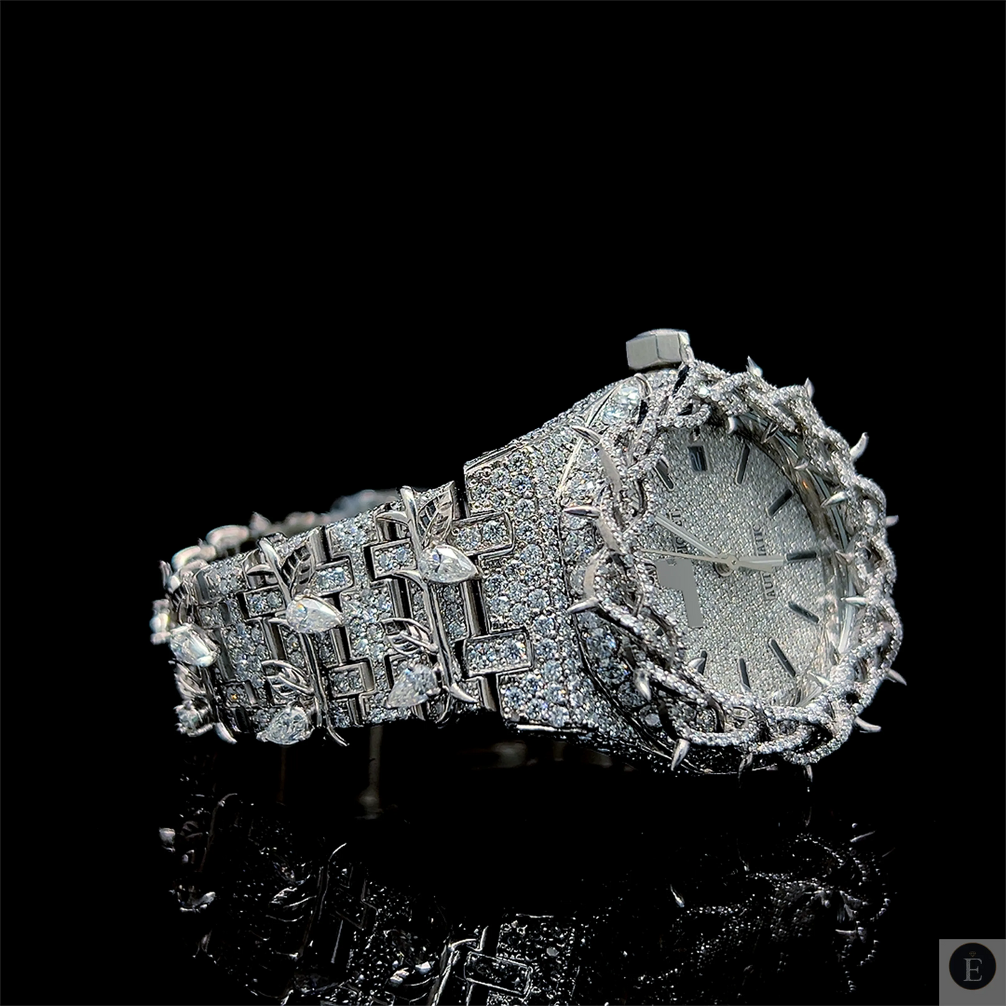 Iced Out Watch Moissanite Luxury Silver Dial Thorn Design