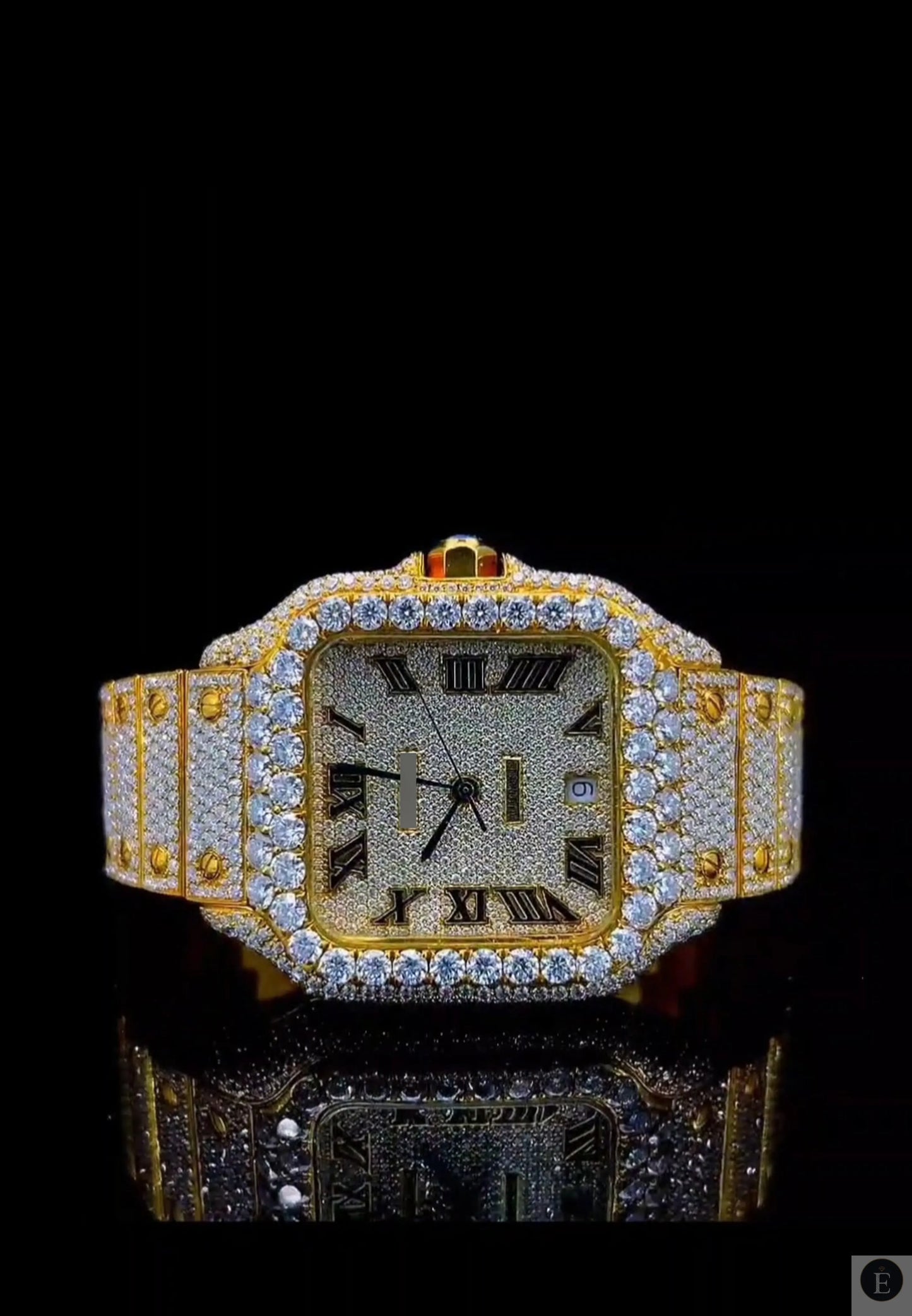 Iced Out Moissanite Watch Gold Square Dial Luxury 25ct