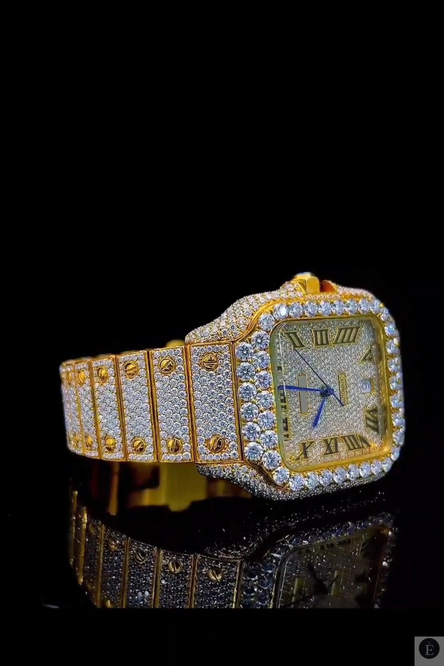 Iced Out Moissanite Watch Gold Square Dial Luxury 25ct