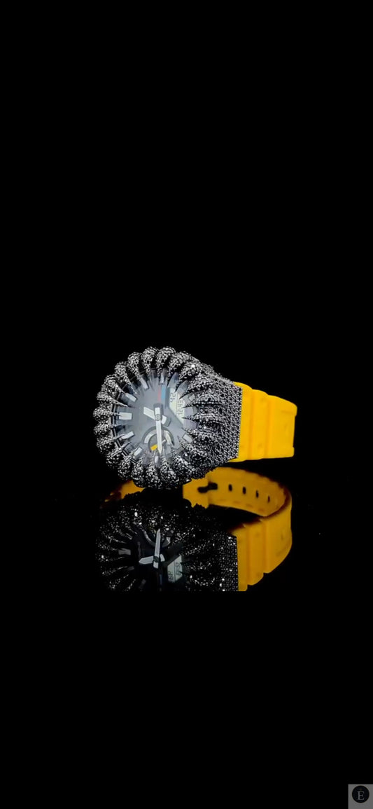 Moissanite Watch Iced Out Yellow Rubber Belt Sport Unisex