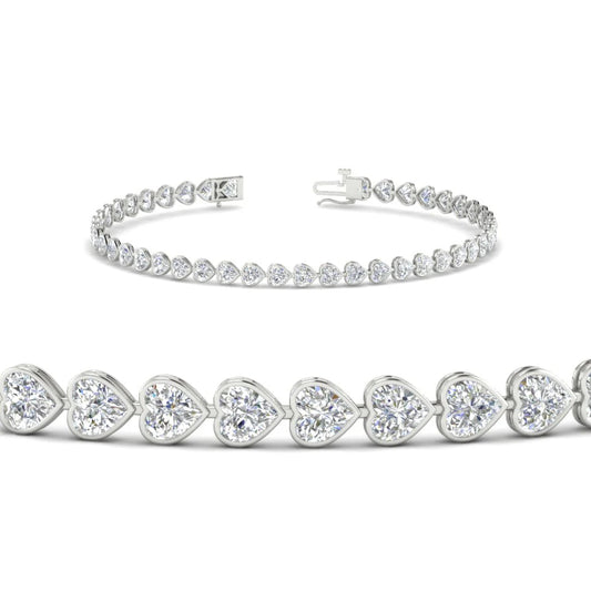 Bezel Set Heart Shaped Moissanite Diamond Tennis Bracelet