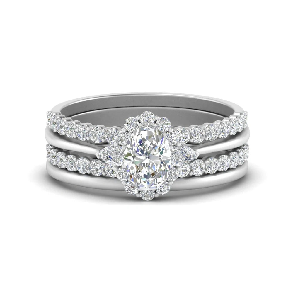 Wedding Band Oval Half Eternity Moissanite Bridal Ring Set Design