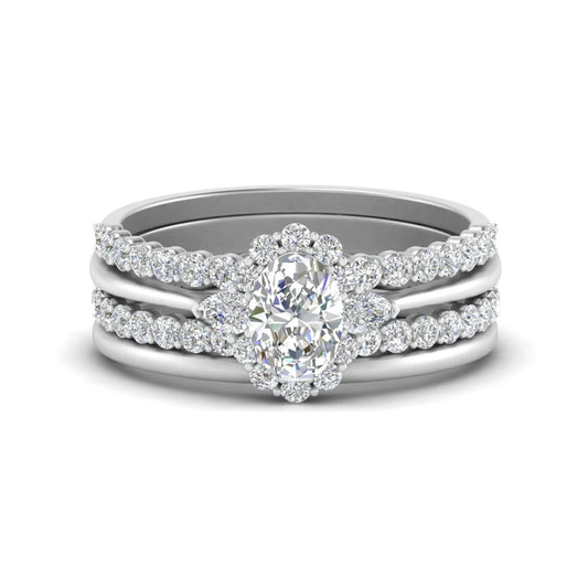Wedding Band Oval Half Eternity Moissanite Bridal Ring Set Design