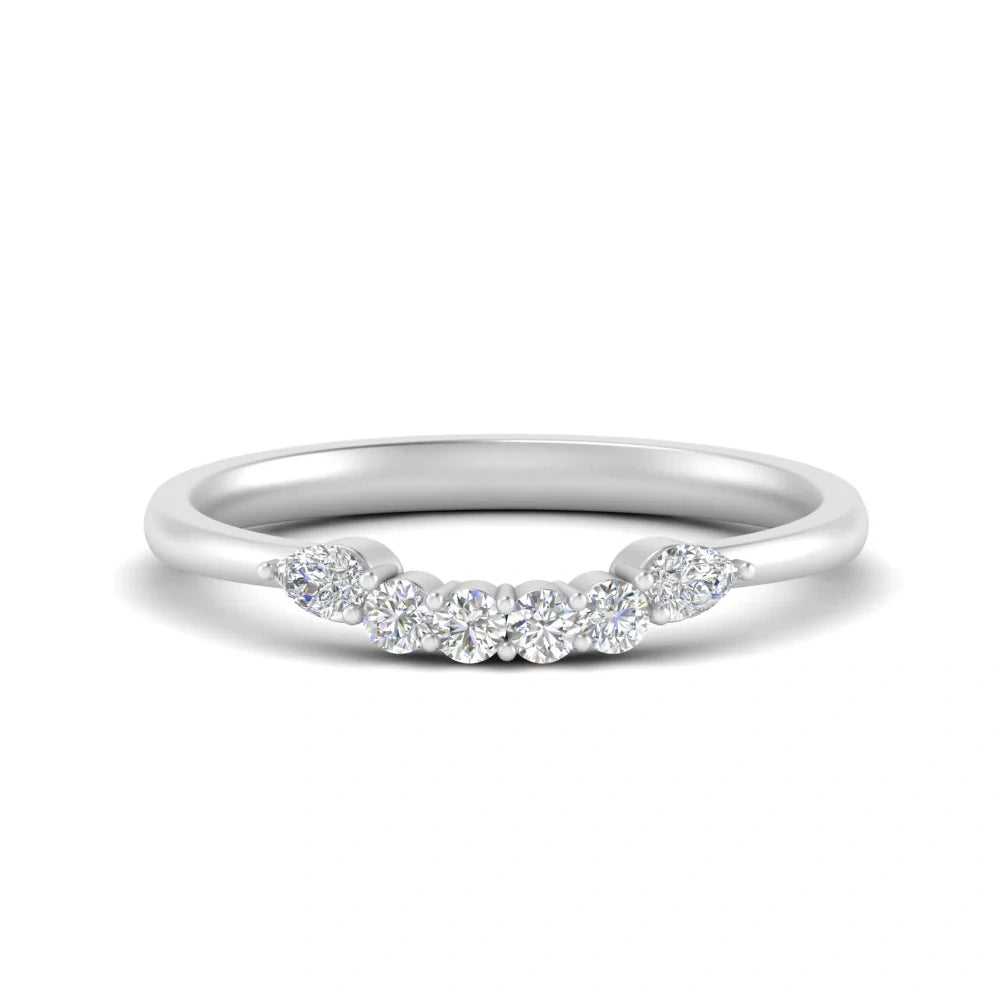 Pear & Round Cut Wedding Band Curved Moissanite Stacking Ring