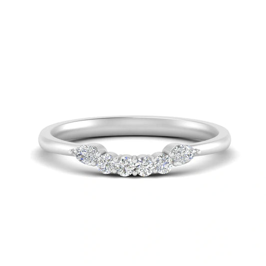 Pear & Round Cut Wedding Band Curved Moissanite Stacking Ring