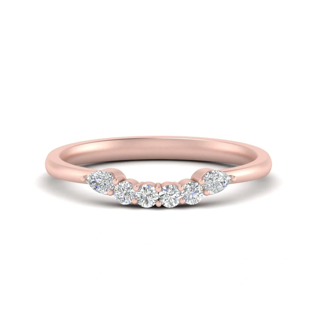 Pear & Round Cut Wedding Band Curved Moissanite Stacking Ring
