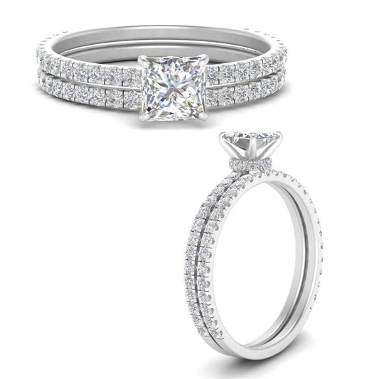 Princess Cut Moissanite Engagement Ring Bridal Set Women