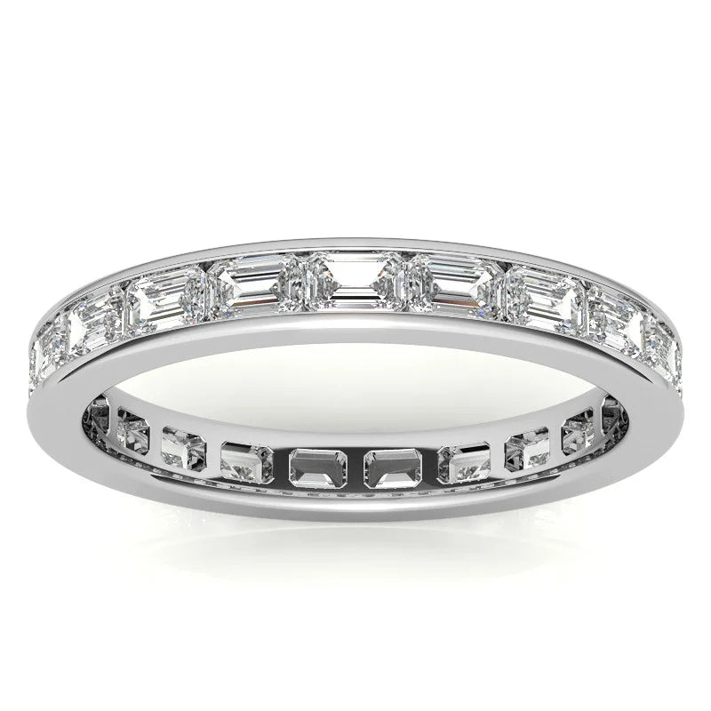 Full Eternity Wedding Band Emerald Moissanite Ring For Her
