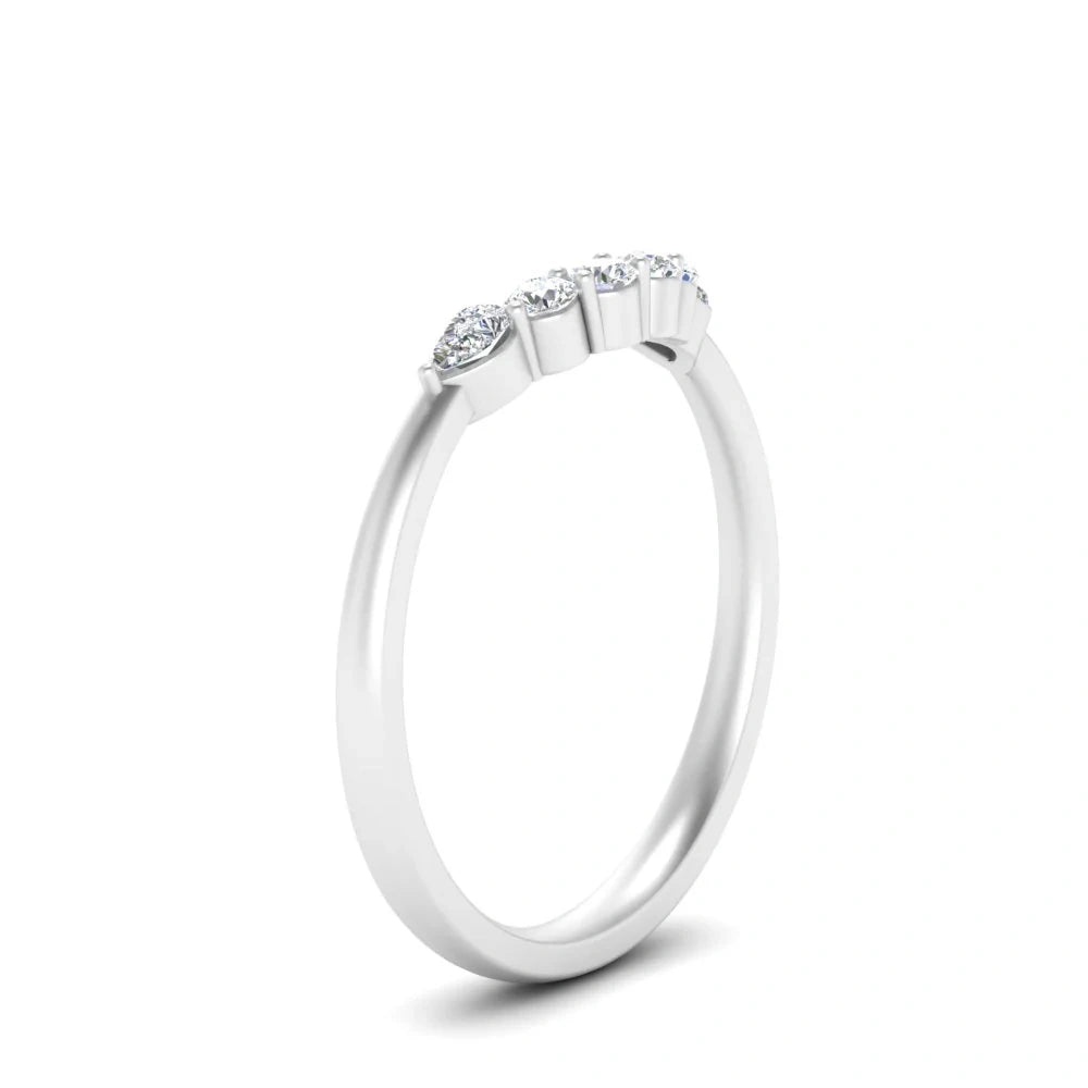 Pear & Round Cut Wedding Band Curved Moissanite Stacking Ring