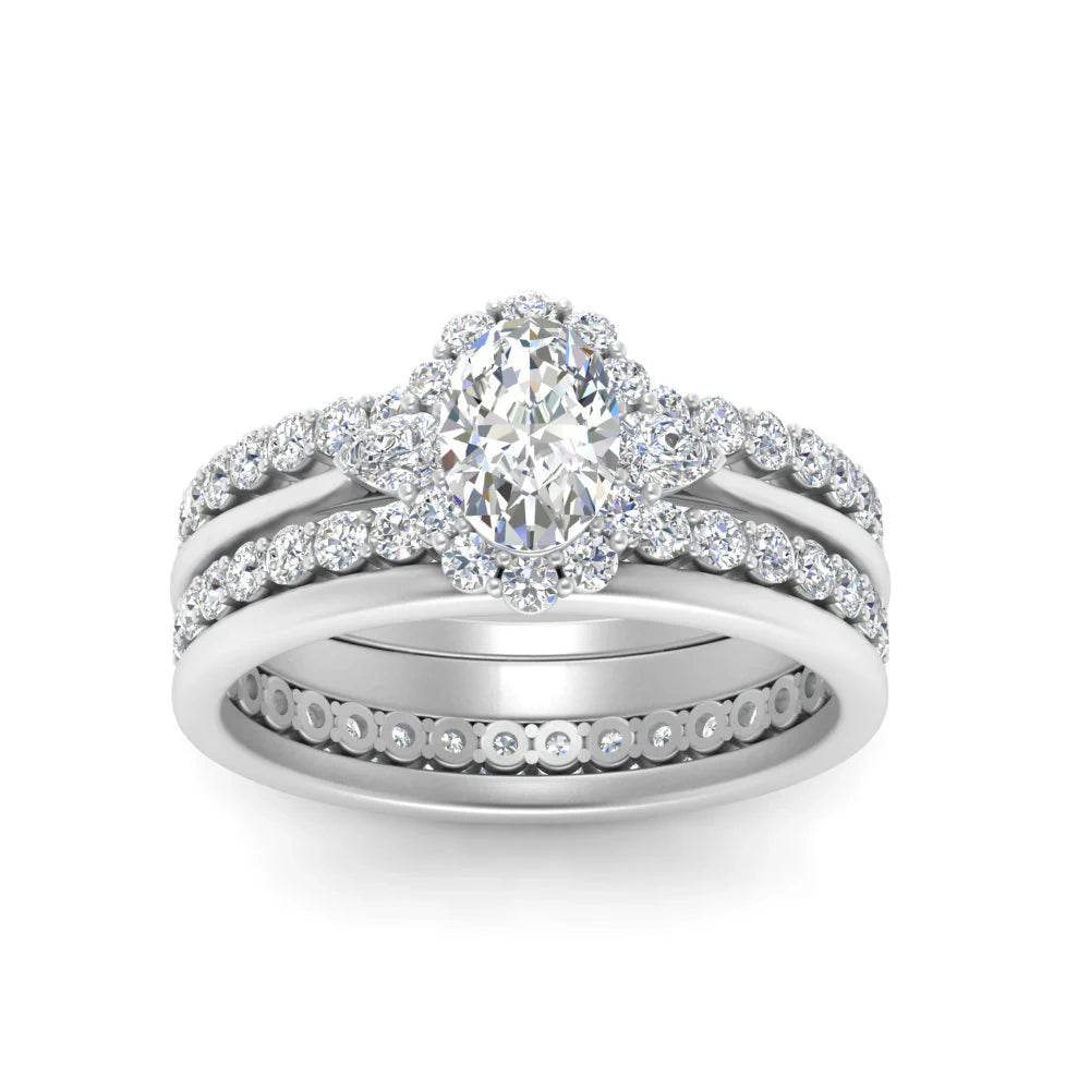 Wedding Band Oval Half Eternity Moissanite Bridal Ring Set Design