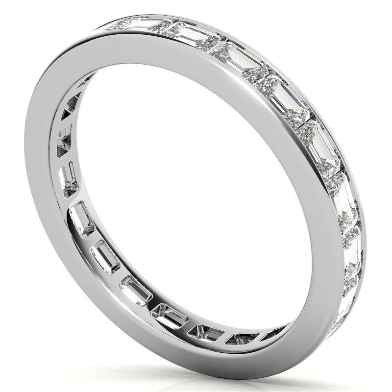 Full Eternity Wedding Band Emerald Moissanite Ring For Her
