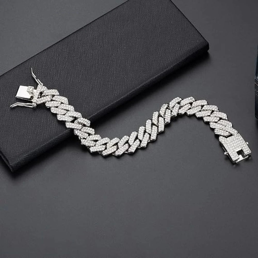 Iced Out Cuban Gold Link Chain Diamond Bracelet for Men