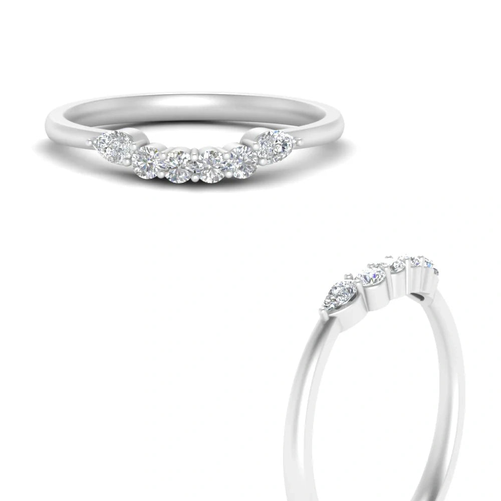 Pear & Round Cut Wedding Band Curved Moissanite Stacking Ring