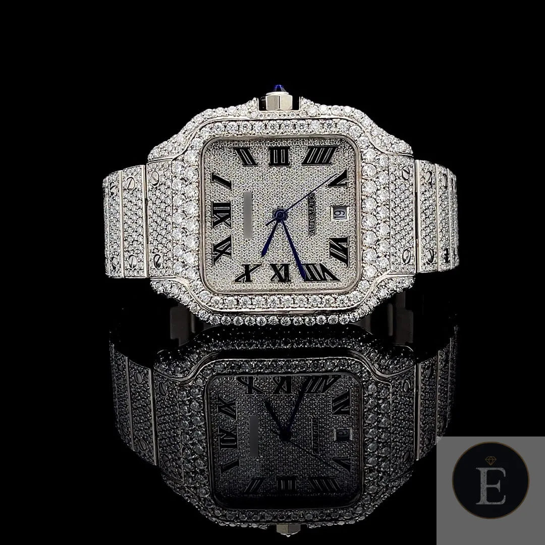 Iced Out Moissanite Watch Silver Square Dial Luxury 25ct