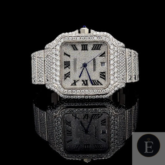 Iced Out Moissanite Watch Silver Square Dial Luxury 25ct