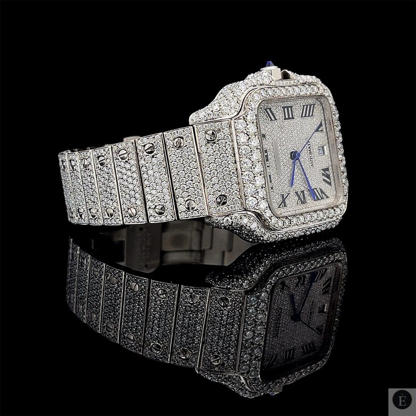 Iced Out Moissanite Watch Silver Square Dial Luxury 25ct