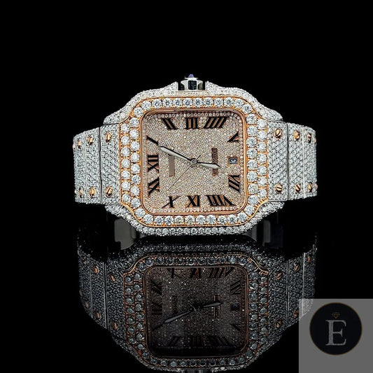 Iced Out Moissanite Watch Rose Gold Square Dial Luxury 25ct