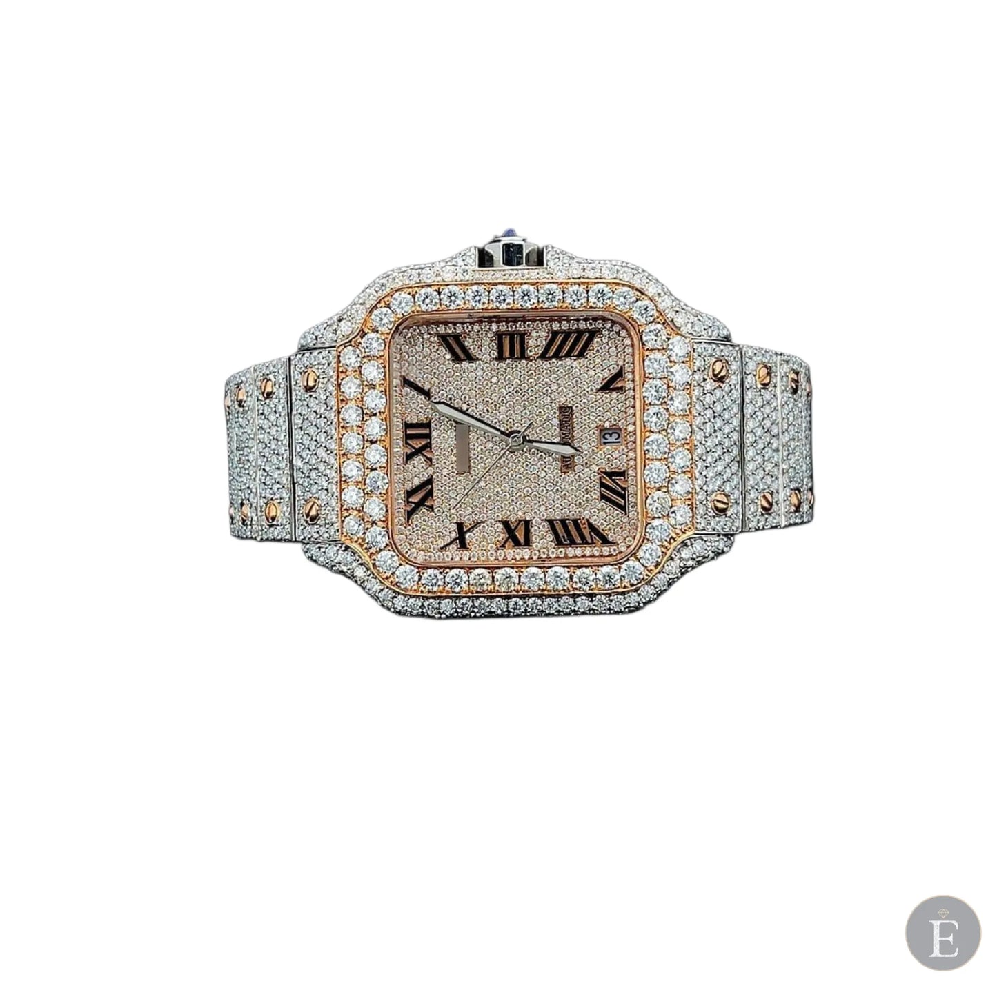 Iced Out Moissanite Watch Rose Gold Square Dial Luxury 25ct