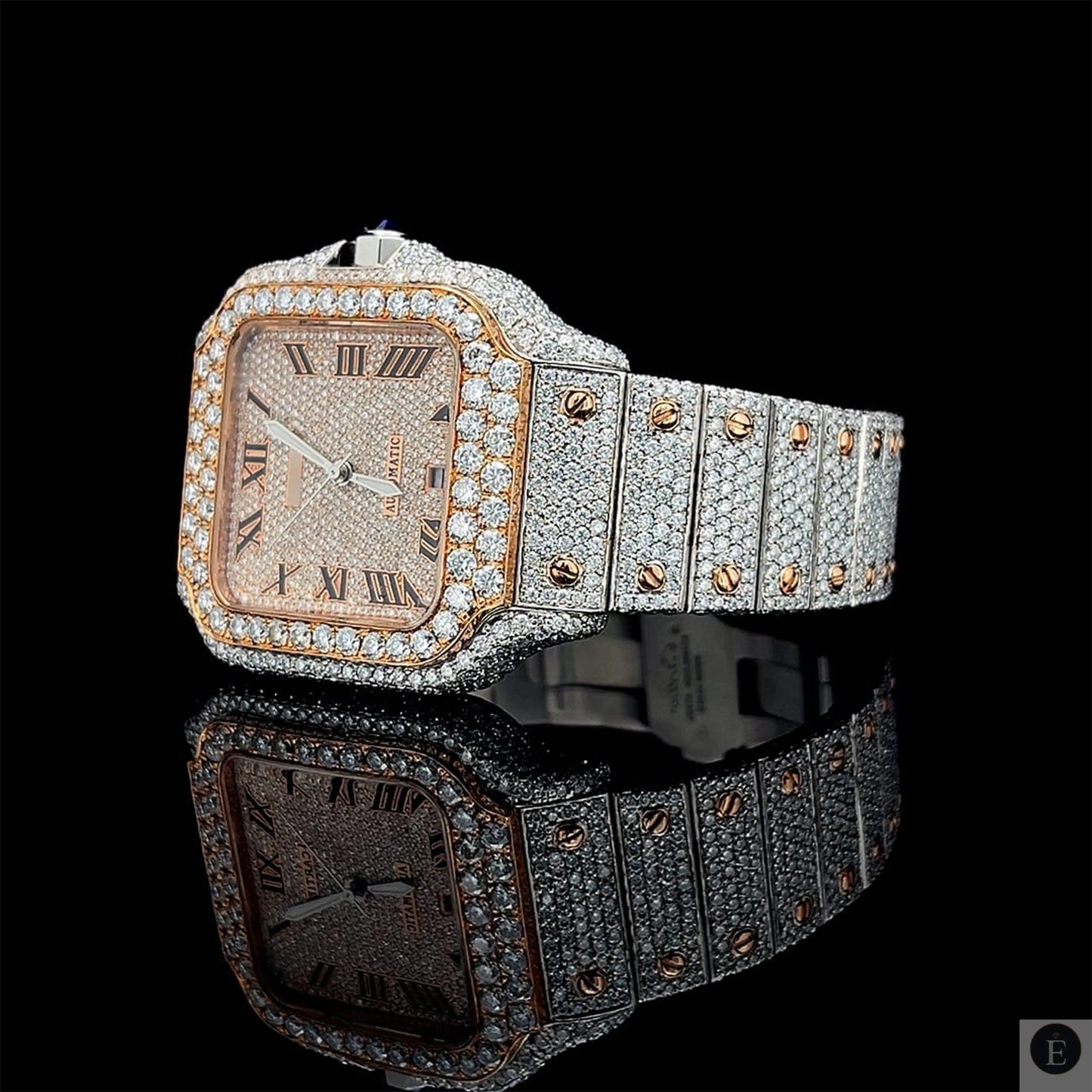 Iced Out Moissanite Watch Rose Gold Square Dial Luxury 25ct