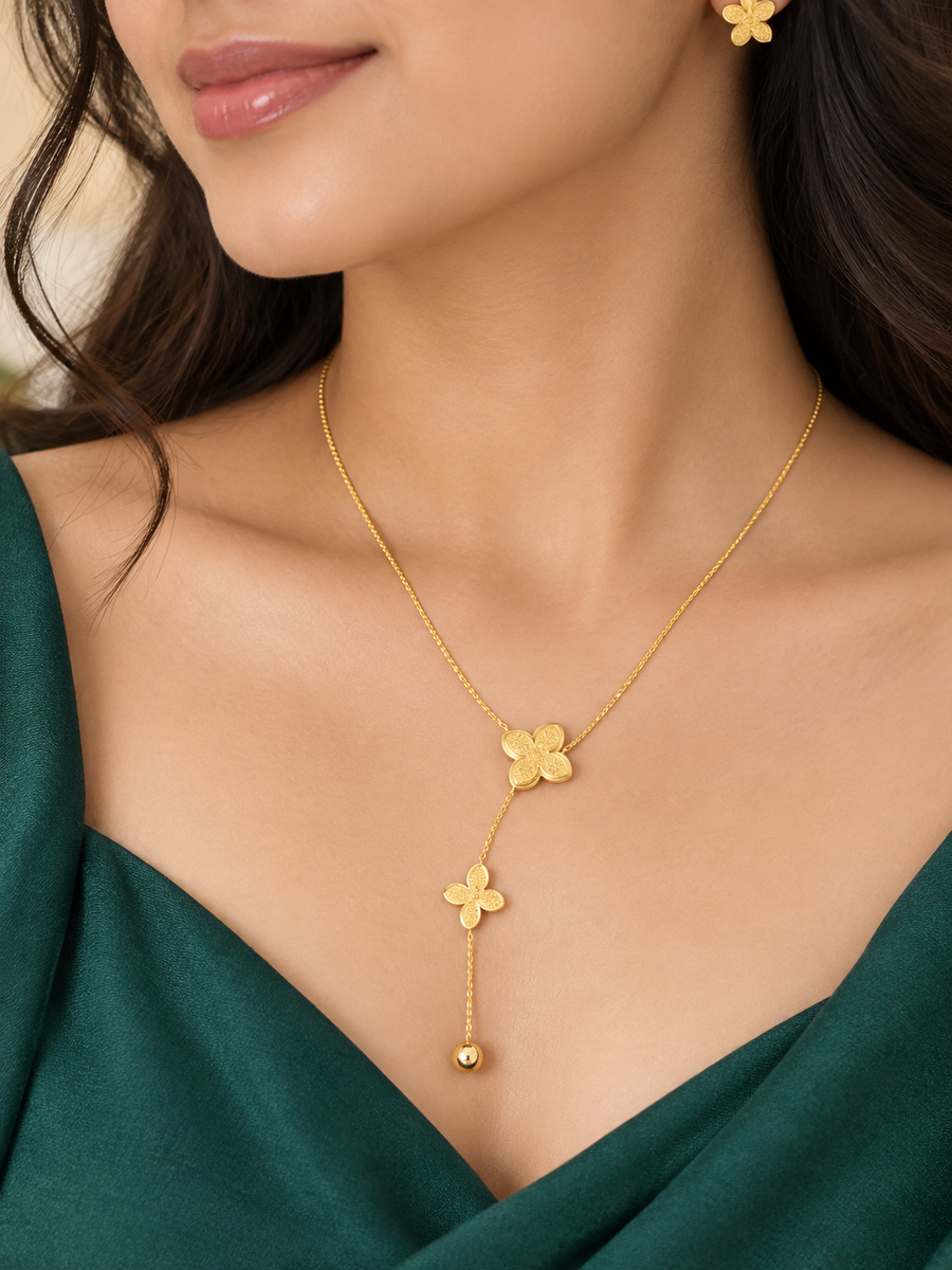 Butterfly Necklace & Earrings Set Gold Tone For Women