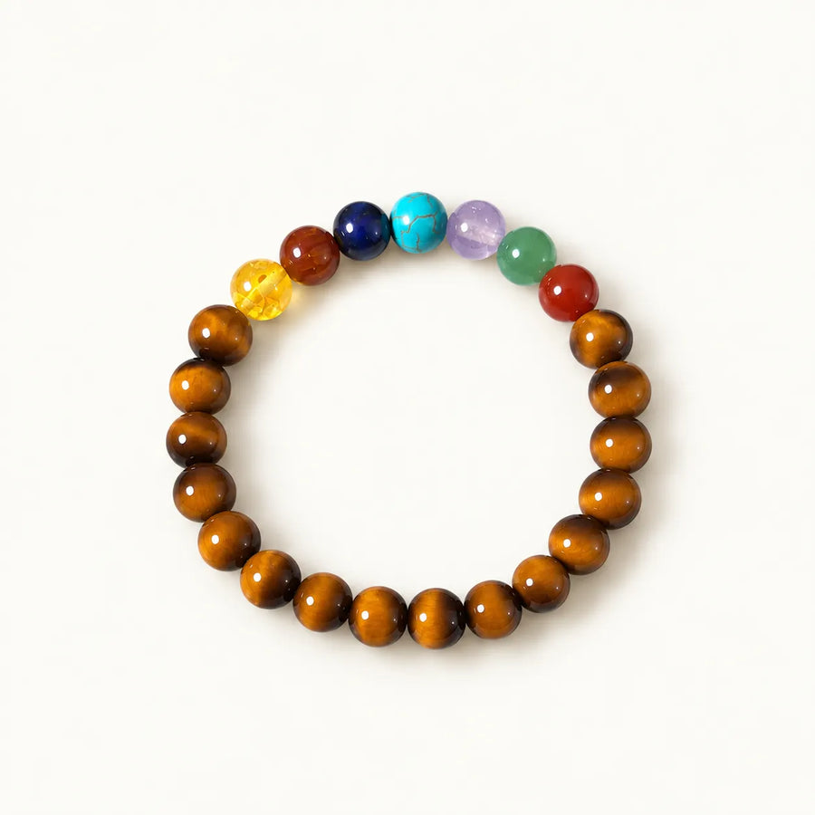 Multi-Stone Bracelet Tiger Eyes Seven Chakra Beaded Stretch