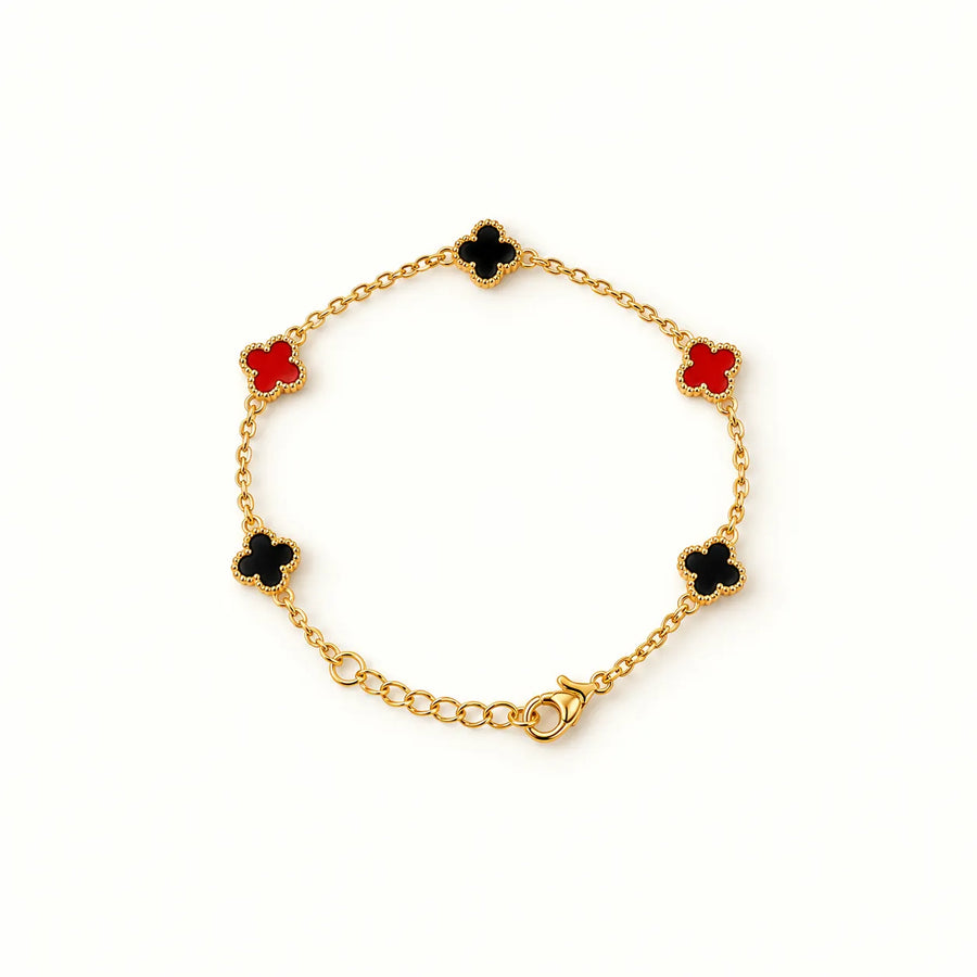 Red & Black Bracelet For Delicate Gold-Tone Chain Clover