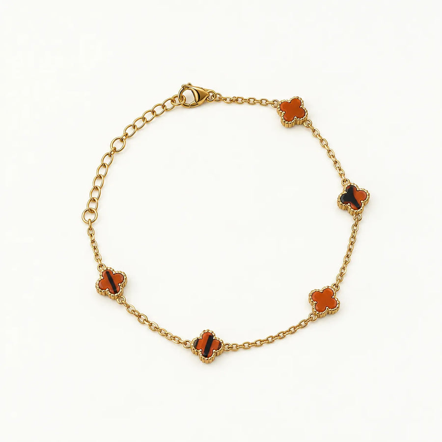 Delicate Bracelet Orange Clover Gold-Tone Chain for Women