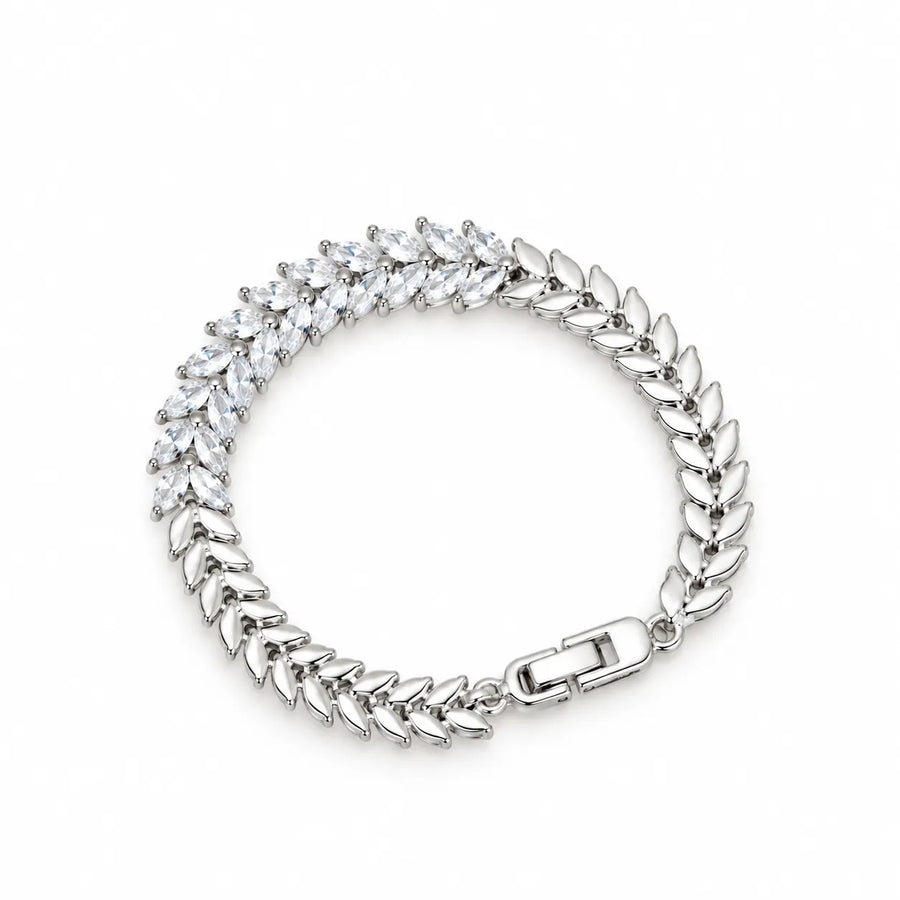 Bracelet For Marquise Leaf Vine Tennis Silver Tone Crystal