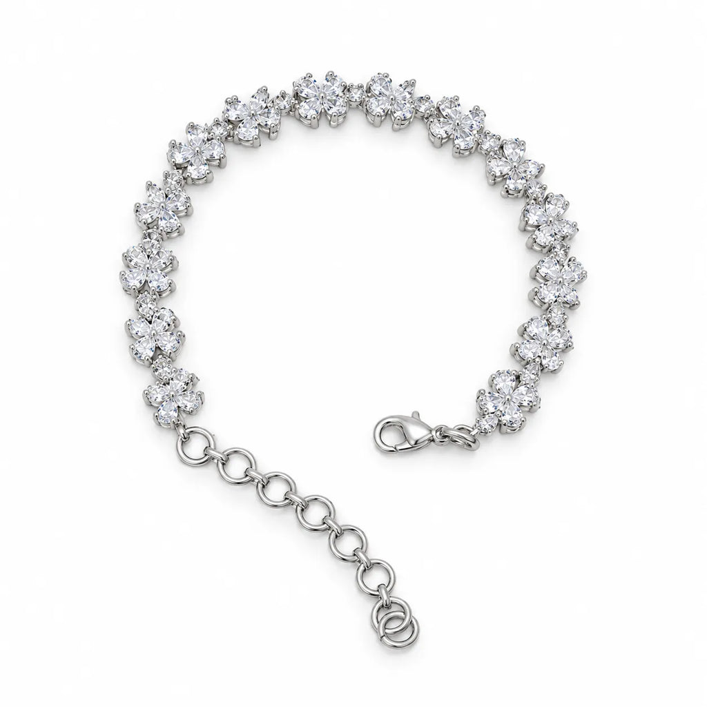 Silver Floral Stone Bracelet for Women – Adjustable Flower Design Bracelet