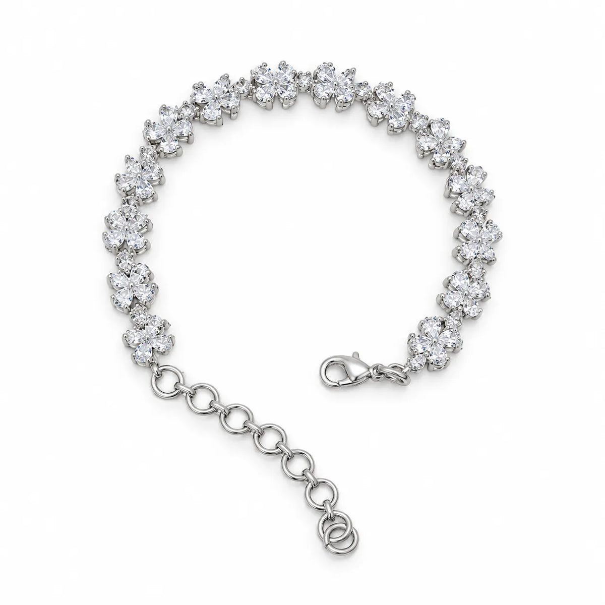 Silver Floral Stone Bracelet for Women – Adjustable Flower Design Bracelet
