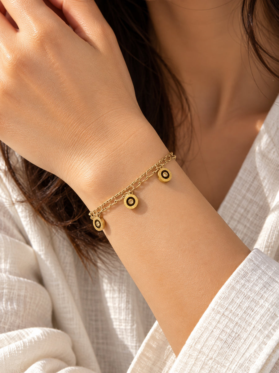 Double Layer Bracelet Gold Disc Chain Charm for Women