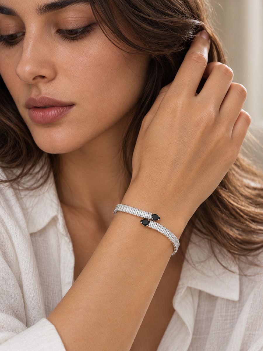 Bracelet Tennis Baguette Stone Silver Tone Statement Jewellery