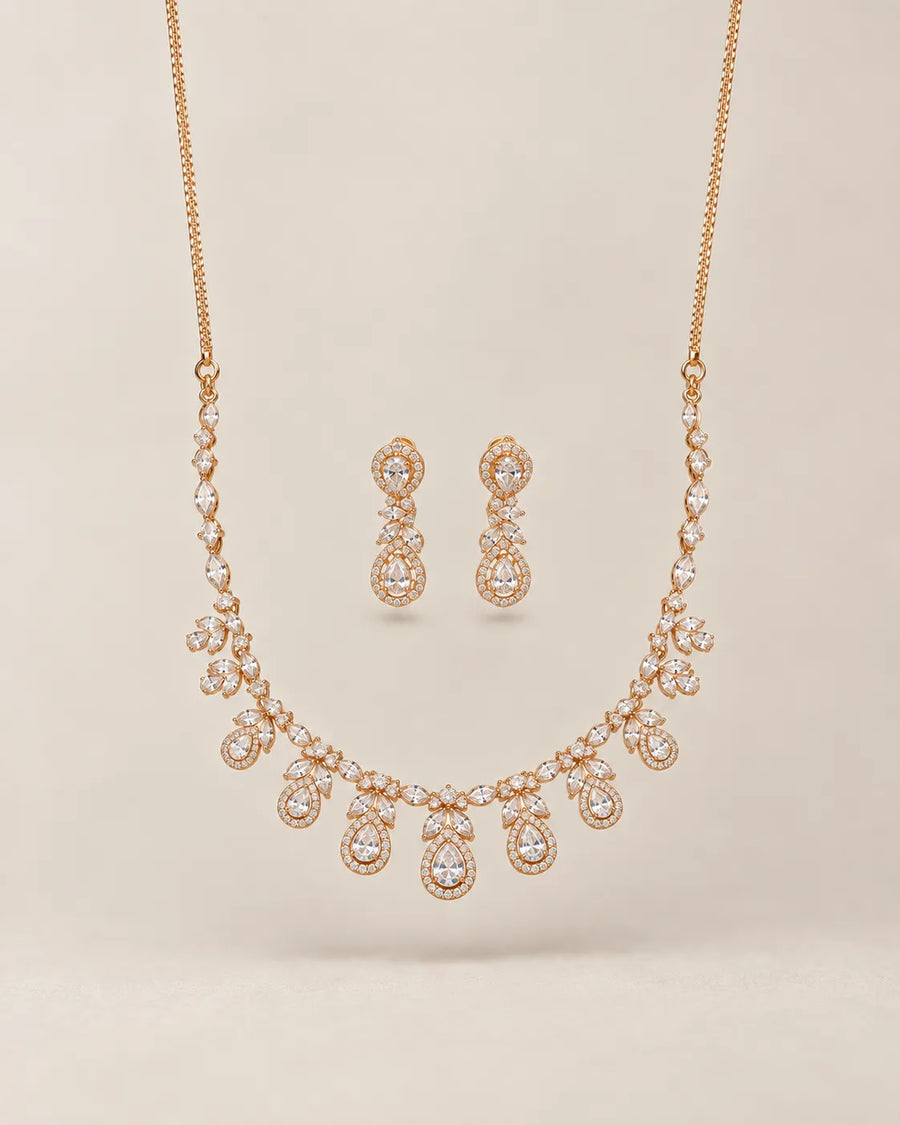 Necklace For Rose Gold Teardrop Crystal Drop Set for Women