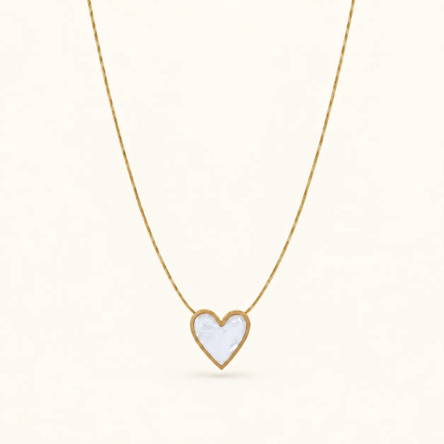 Necklace for White Heart Pendant Gold Tone Chain For Women