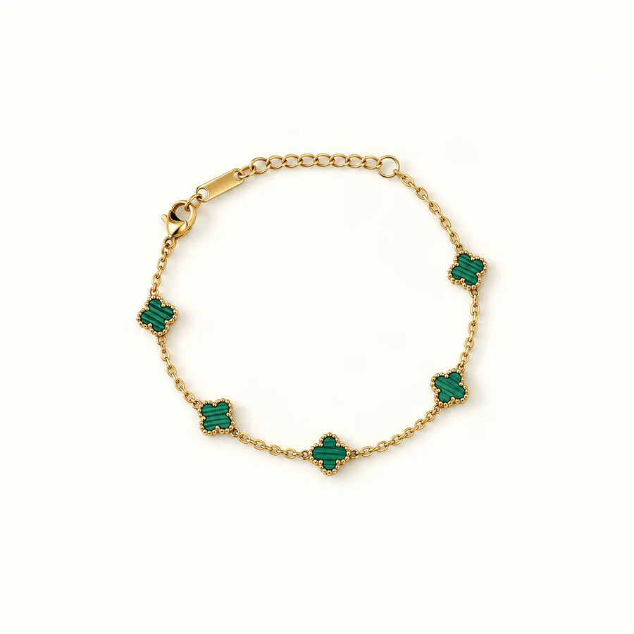 Green Clover Gold Tone Adjustable Bracelet For women