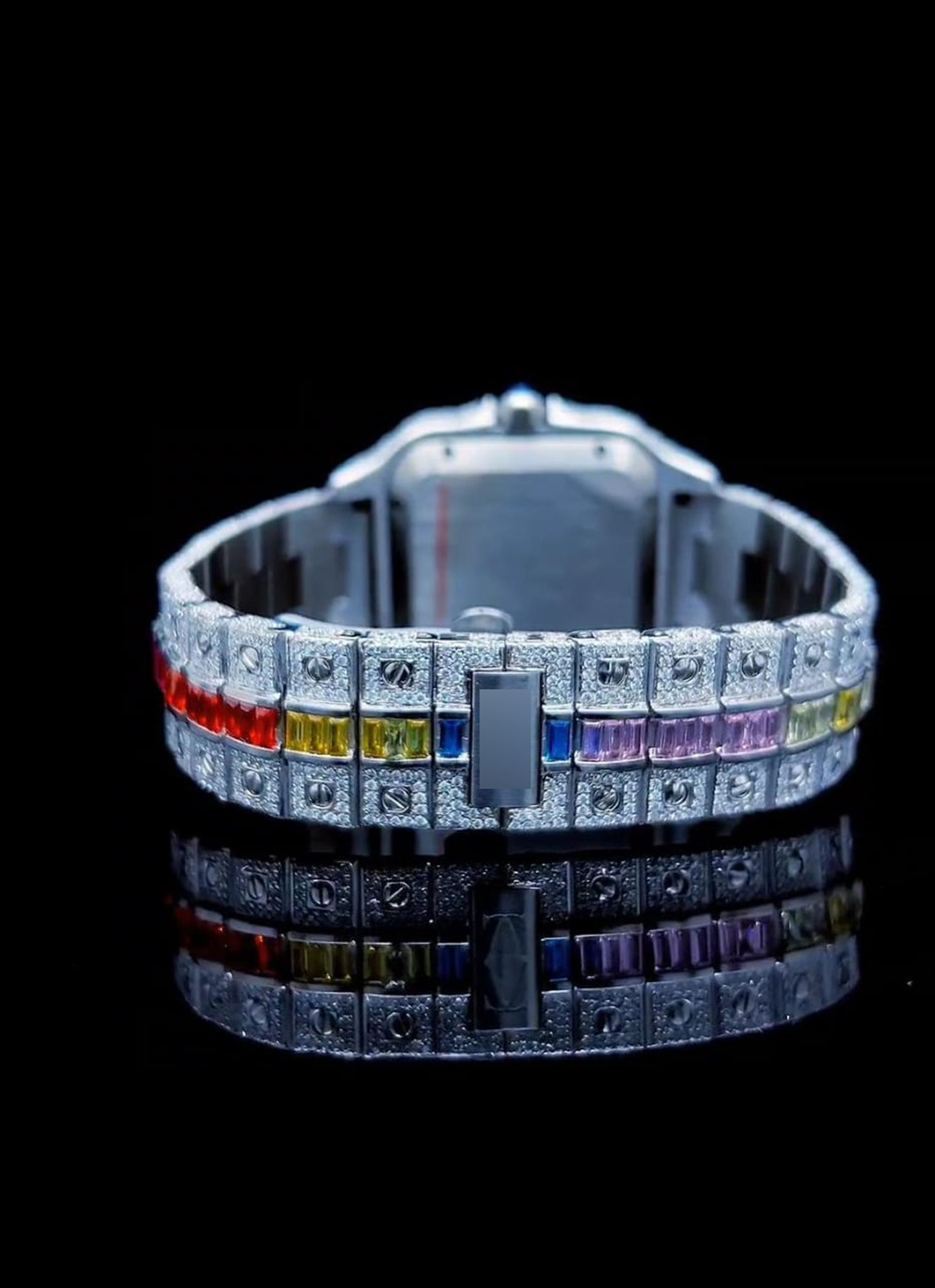 Moissanite Watch Iced Out Square Dial Rainbow Luxury Unisex
