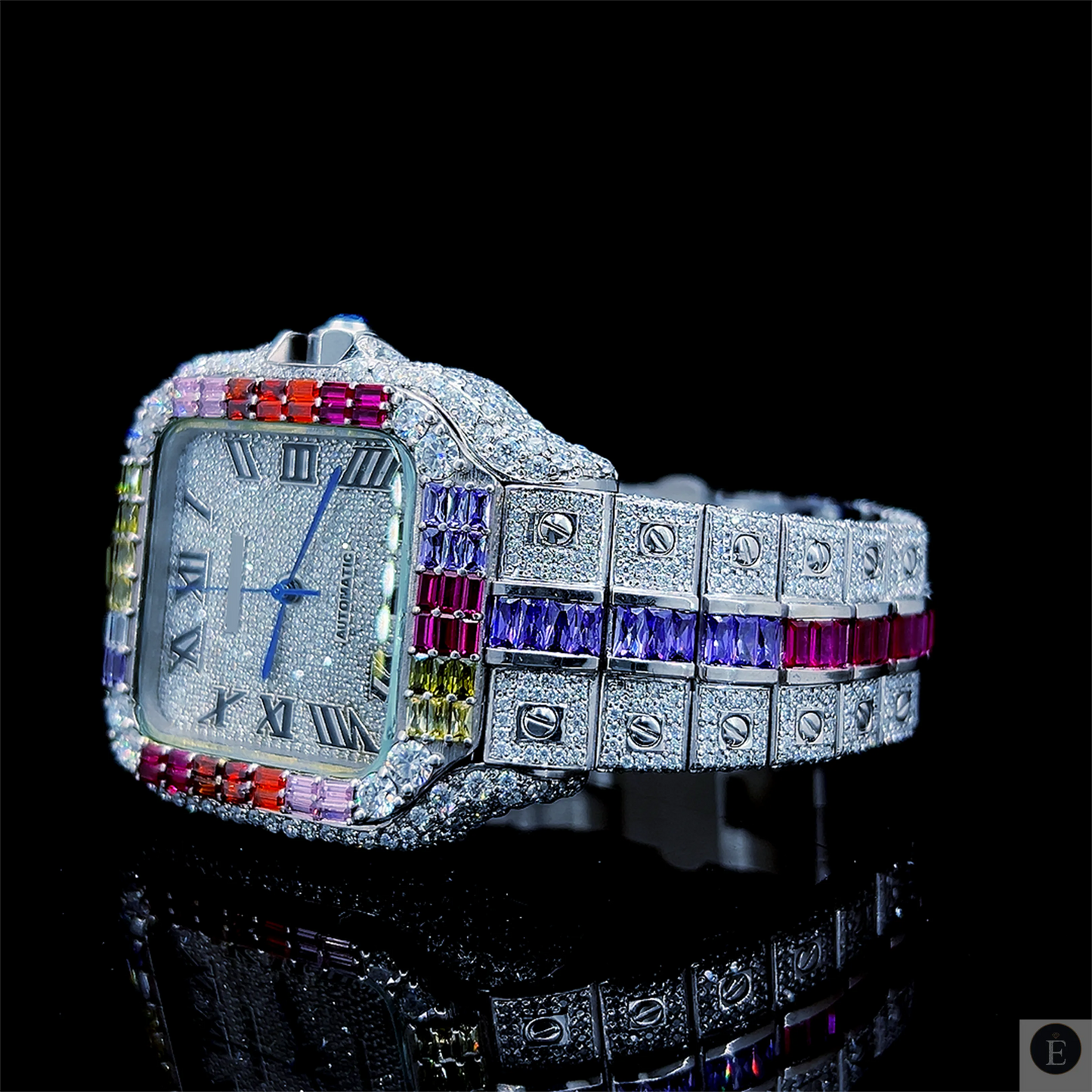Moissanite Watch Iced Out Square Dial Rainbow Luxury Unisex