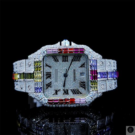 Moissanite Watch Iced Out Square Dial Rainbow Luxury Unisex
